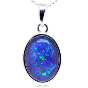 Blue Green Sterling Silver Australian Triplet Opal Necklace Pendant