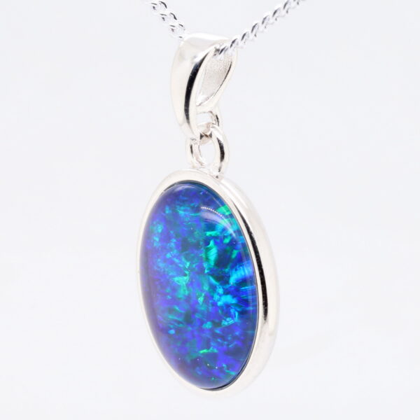 Blue Green Sterling Silver Australian Triplet Opal Necklace Pendant