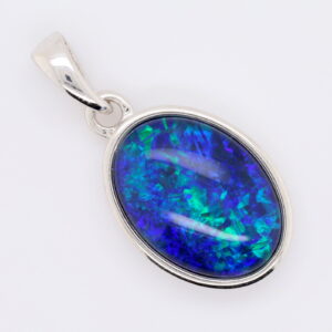 Blue Green Sterling Silver Australian Triplet Opal Necklace Pendant