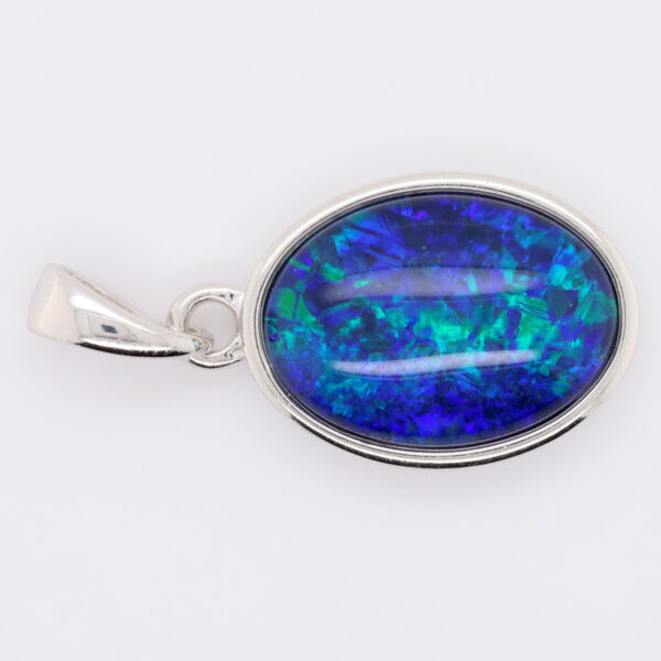 Blue Green Sterling Silver Australian Triplet Opal Necklace Pendant
