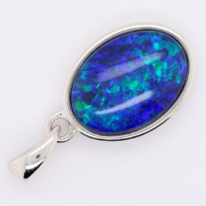 Blue Green Sterling Silver Australian Triplet Opal Necklace Pendant