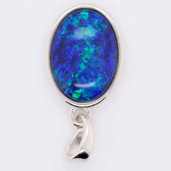 Blue Green Sterling Silver Australian Triplet Opal Necklace Pendant