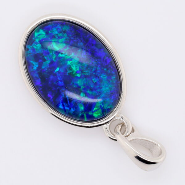 Blue Green Sterling Silver Australian Triplet Opal Necklace Pendant