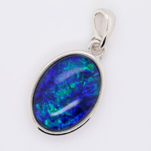 Blue Green Sterling Silver Australian Triplet Opal Necklace Pendant