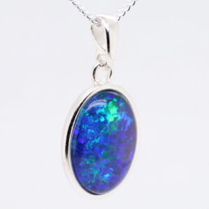 Blue Green Sterling Silver Australian Triplet Opal Necklace Pendant