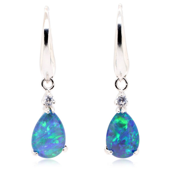 Green Blue Sterling Silver Australian Triplet Opal Drop Earrings