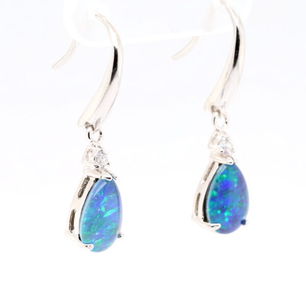 Green Blue Sterling Silver Australian Triplet Opal Drop Earrings