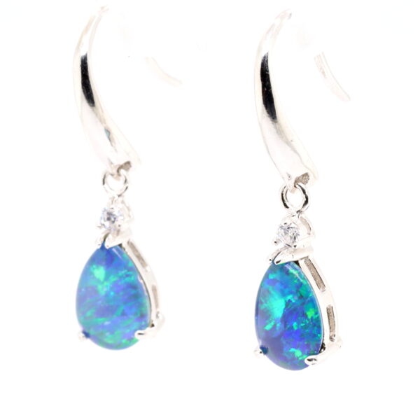 Green Blue Sterling Silver Australian Triplet Opal Drop Earrings