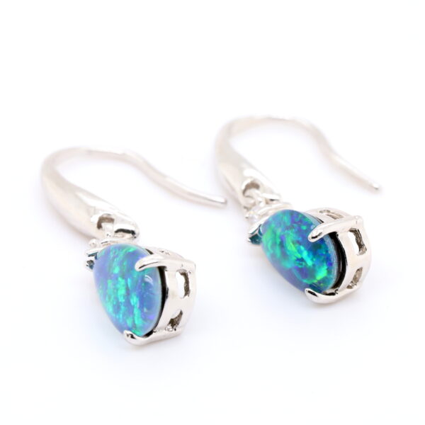 Green Blue Sterling Silver Australian Triplet Opal Drop Earrings