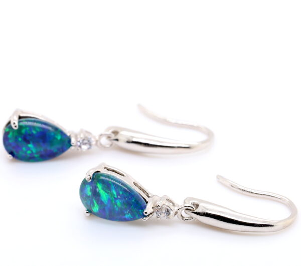 Green Blue Sterling Silver Australian Triplet Opal Drop Earrings