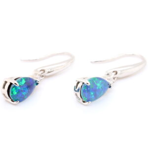 Green Blue Sterling Silver Australian Triplet Opal Drop Earrings