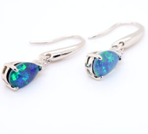 Green Blue Sterling Silver Australian Triplet Opal Drop Earrings