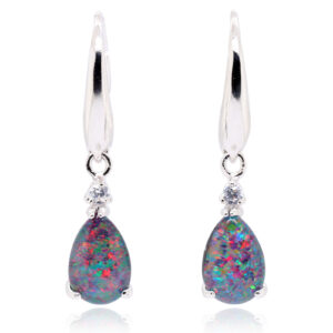 Red Blue Sterling Silver Australian Triplet Opal Drop Earrings