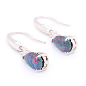 Red Blue Sterling Silver Australian Triplet Opal Drop Earrings