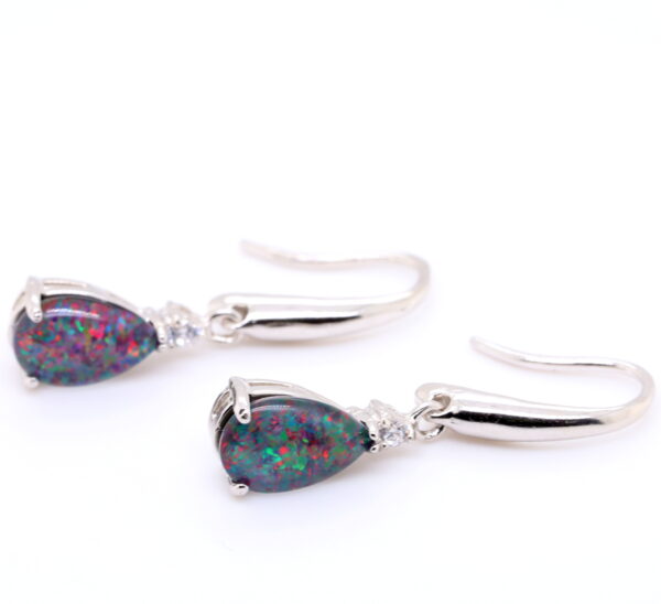 Red Blue Sterling Silver Australian Triplet Opal Drop Earrings