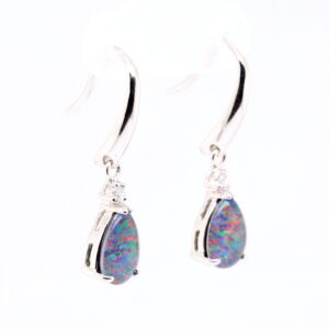 Red Blue Sterling Silver Australian Triplet Opal Drop Earrings