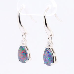 Red Blue Sterling Silver Australian Triplet Opal Drop Earrings