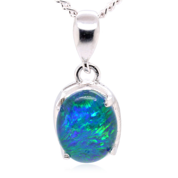 Blue Green Sterling Silver Australian Triplet Opal Pendant Necklace