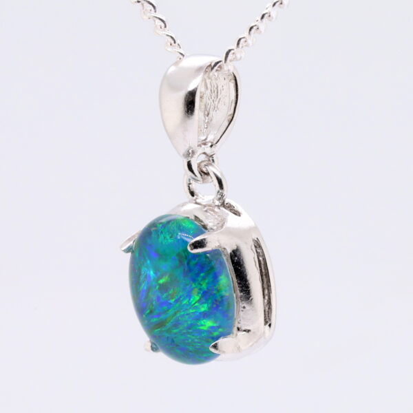 Blue Green Sterling Silver Australian Triplet Opal Pendant Necklace