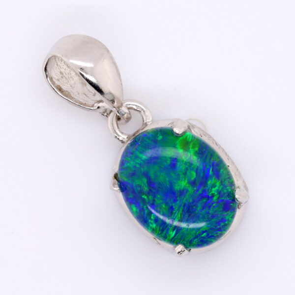 Blue Green Sterling Silver Australian Triplet Opal Pendant Necklace