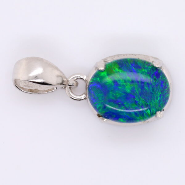 Blue Green Sterling Silver Australian Triplet Opal Pendant Necklace