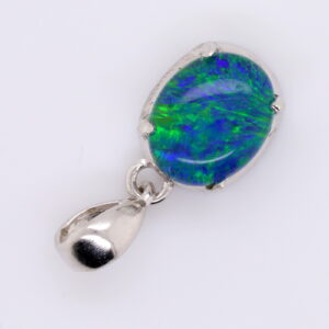 Blue Green Sterling Silver Australian Triplet Opal Pendant Necklace