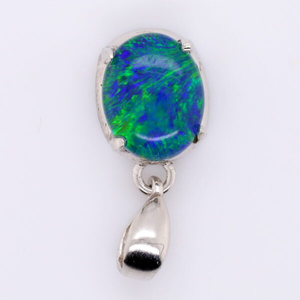 Blue Green Sterling Silver Australian Triplet Opal Pendant Necklace
