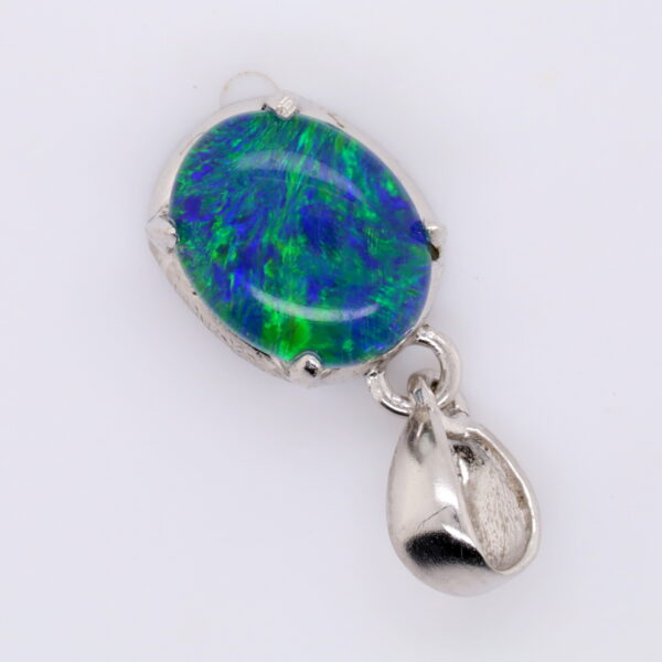 Blue Green Sterling Silver Australian Triplet Opal Pendant Necklace