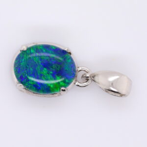 Blue Green Sterling Silver Australian Triplet Opal Pendant Necklace