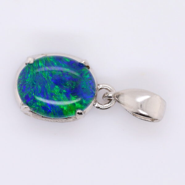 Blue Green Sterling Silver Australian Triplet Opal Pendant Necklace