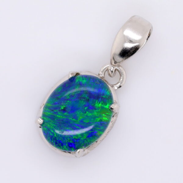 Blue Green Sterling Silver Australian Triplet Opal Pendant Necklace