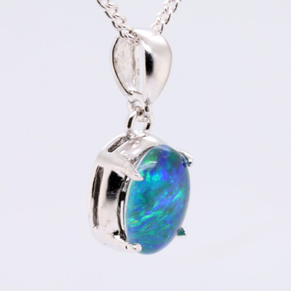 Blue Green Sterling Silver Australian Triplet Opal Pendant Necklace