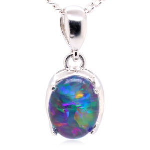 Blue Red Purple Green Sterling Silver Australian Triplet Opal Pendant Necklace