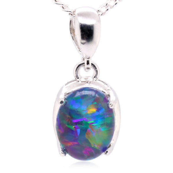 Blue Red Purple Green Sterling Silver Australian Triplet Opal Pendant Necklace
