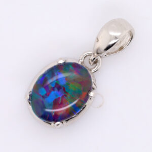 Blue Red Purple Green Sterling Silver Australian Triplet Opal Pendant Necklace