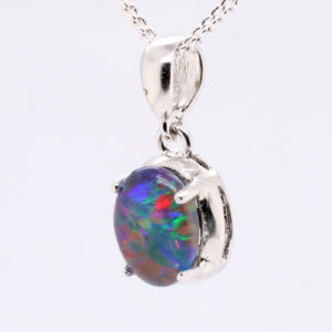 Blue Red Purple Green Sterling Silver Australian Triplet Opal Pendant Necklace