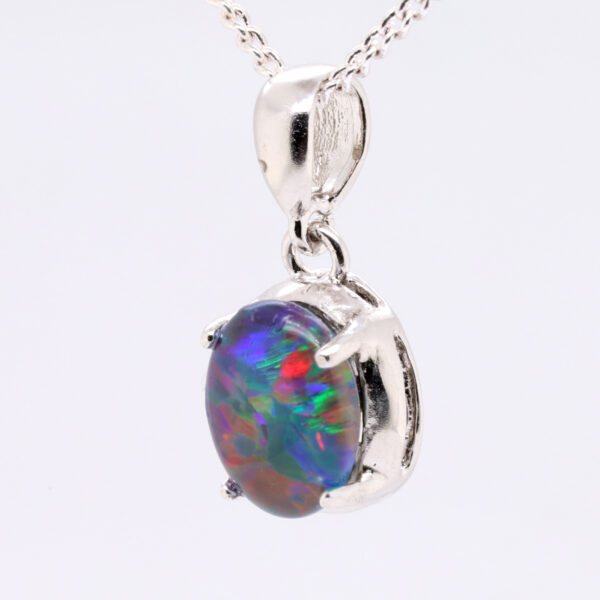 Blue Red Purple Green Sterling Silver Australian Triplet Opal Pendant Necklace