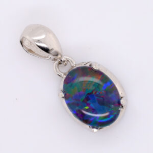 Blue Red Purple Green Sterling Silver Australian Triplet Opal Pendant Necklace