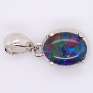 Blue Red Purple Green Sterling Silver Australian Triplet Opal Pendant Necklace