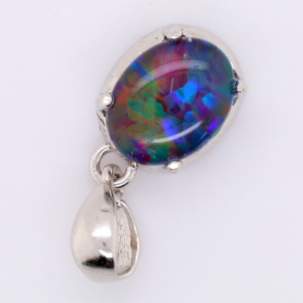 Blue Red Purple Green Sterling Silver Australian Triplet Opal Pendant Necklace