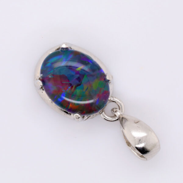 Blue Red Purple Green Sterling Silver Australian Triplet Opal Pendant Necklace