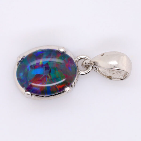 Blue Red Purple Green Sterling Silver Australian Triplet Opal Pendant Necklace