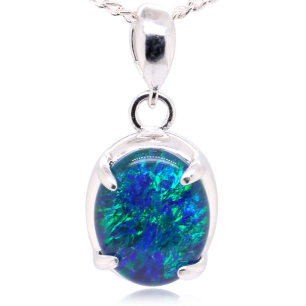 Blue Green Sterling Silver Australian Triplet Opal Necklace Pendant