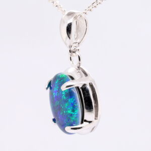 Blue Green Sterling Silver Australian Triplet Opal Necklace Pendant