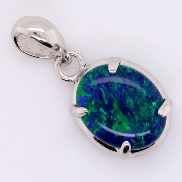 Blue Green Sterling Silver Australian Triplet Opal Necklace Pendant