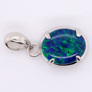 Blue Green Sterling Silver Australian Triplet Opal Necklace Pendant