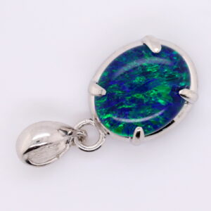 Blue Green Sterling Silver Australian Triplet Opal Necklace Pendant