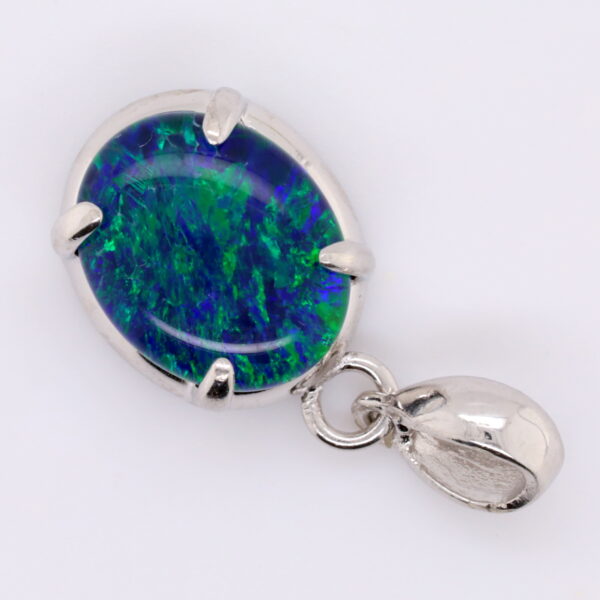 Blue Green Sterling Silver Australian Triplet Opal Necklace Pendant