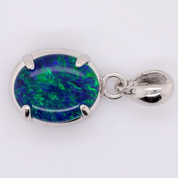 Blue Green Sterling Silver Australian Triplet Opal Necklace Pendant