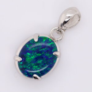 Blue Green Sterling Silver Australian Triplet Opal Necklace Pendant